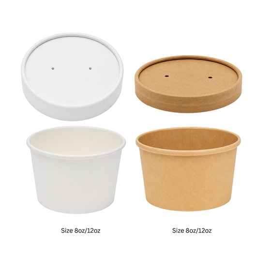 Kraft /White Soup Cup & Lids (500 Per Box)