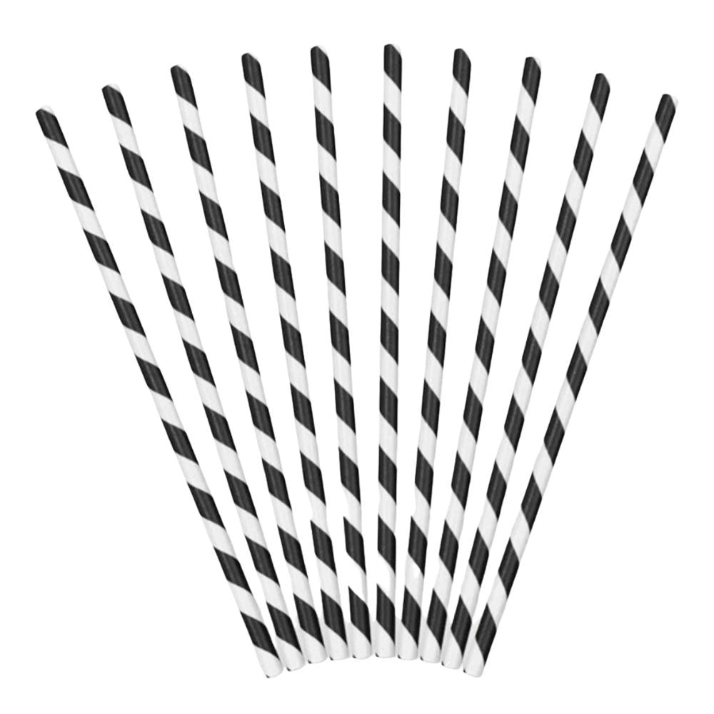 9mm Black Stripe Straw-23cm Long (200 Per Box)