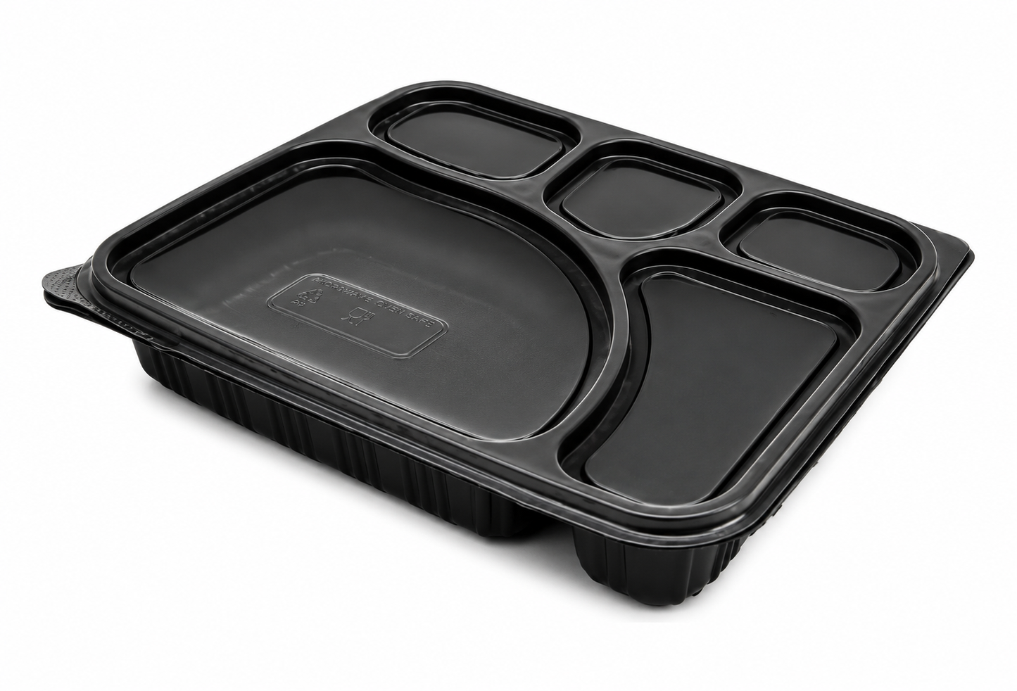 Compartment Black Meal Tray with Clear Lid