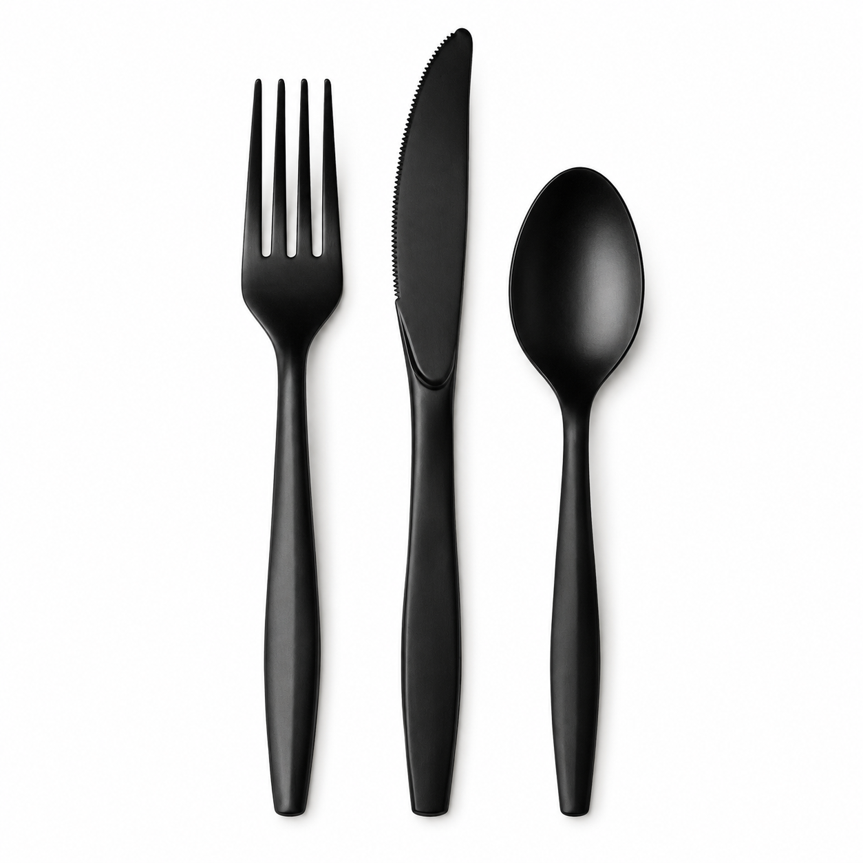 Heavy Duty Reusable Black Plastic Spoon, Fork and Knife (1000 Per Box)