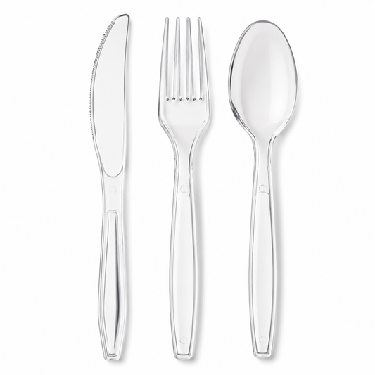 Heavy Duty Reusable Clear Plastic Spoon, Fork and Knife (1000 Per Box)