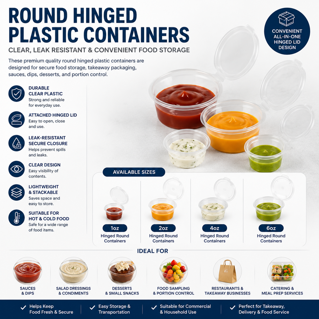 Round Hinged Plastic Container (1000 Per Box)