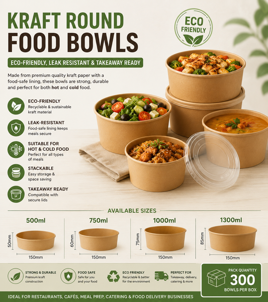 Kraft Round Food Bowls (300 Per Box)
