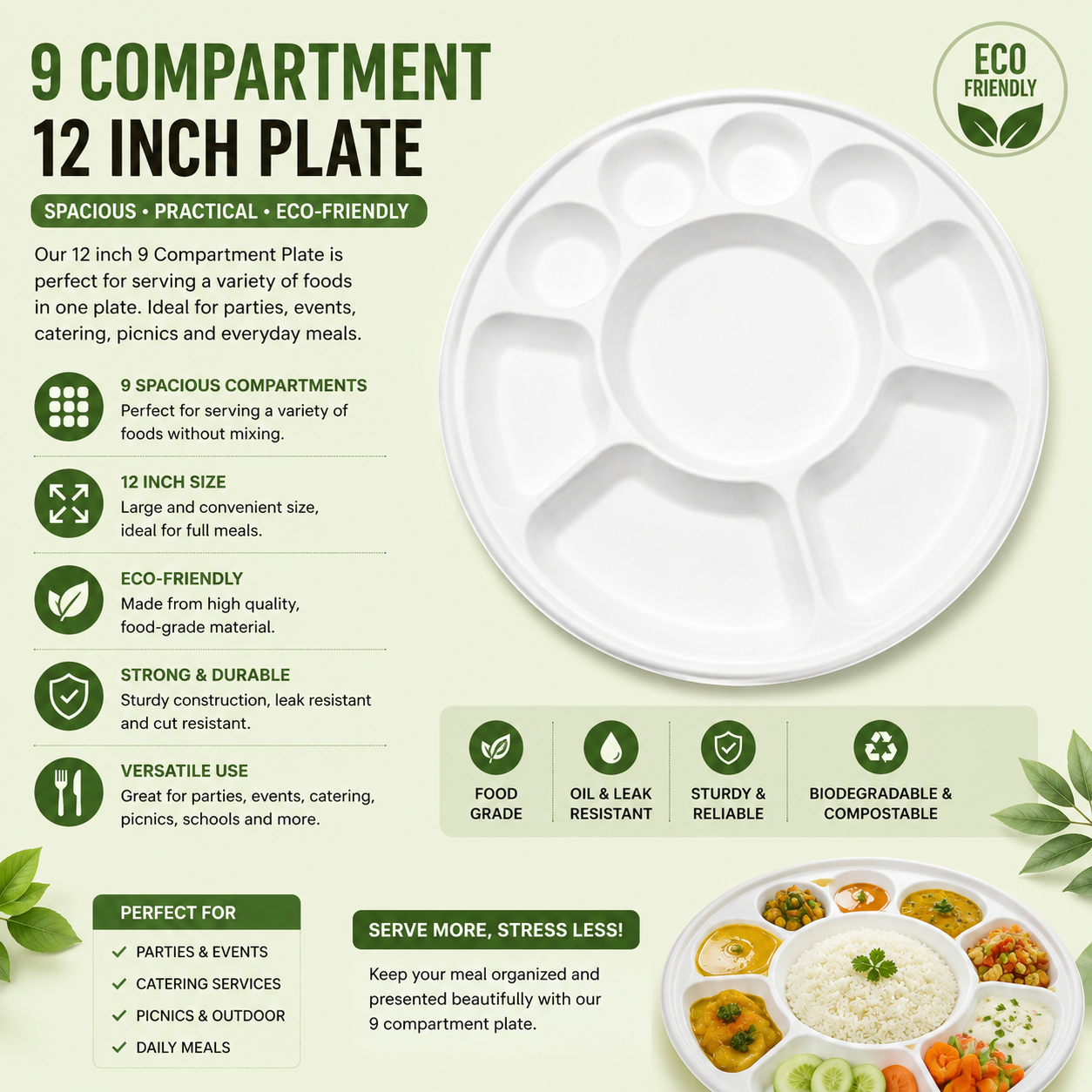 Compartment Bagasse Plates - Round