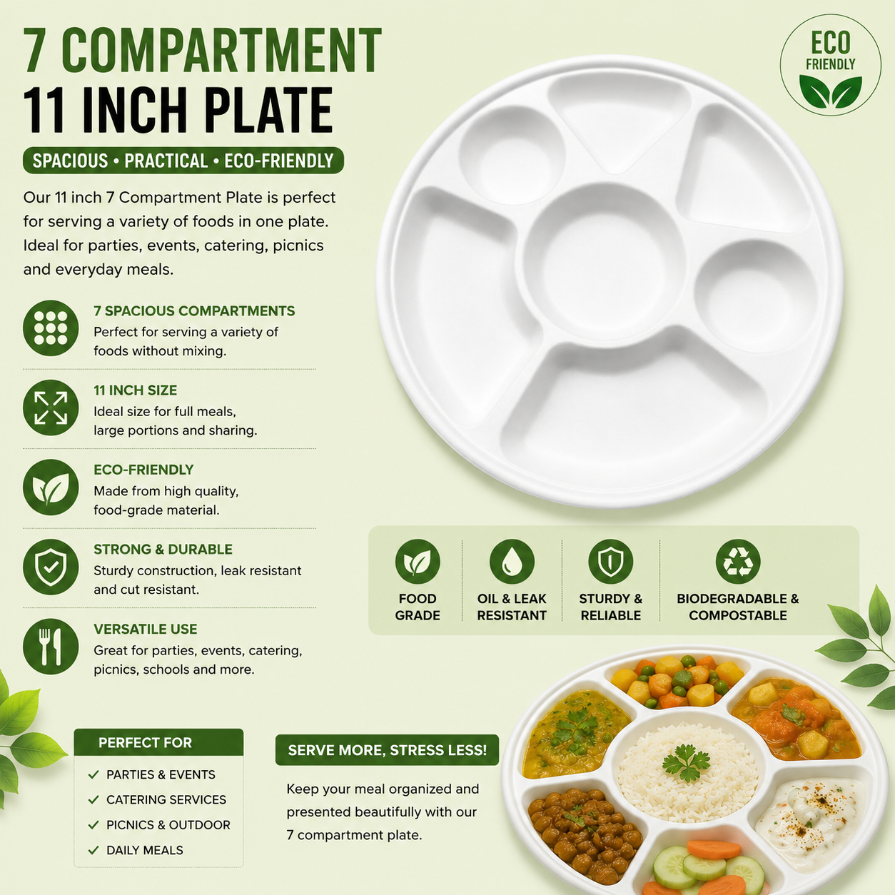 Compartment Bagasse Plates - Round
