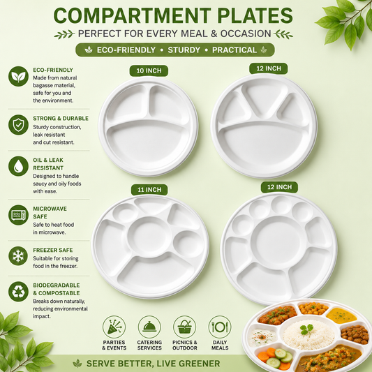 Compartment Bagasse Plates - Round
