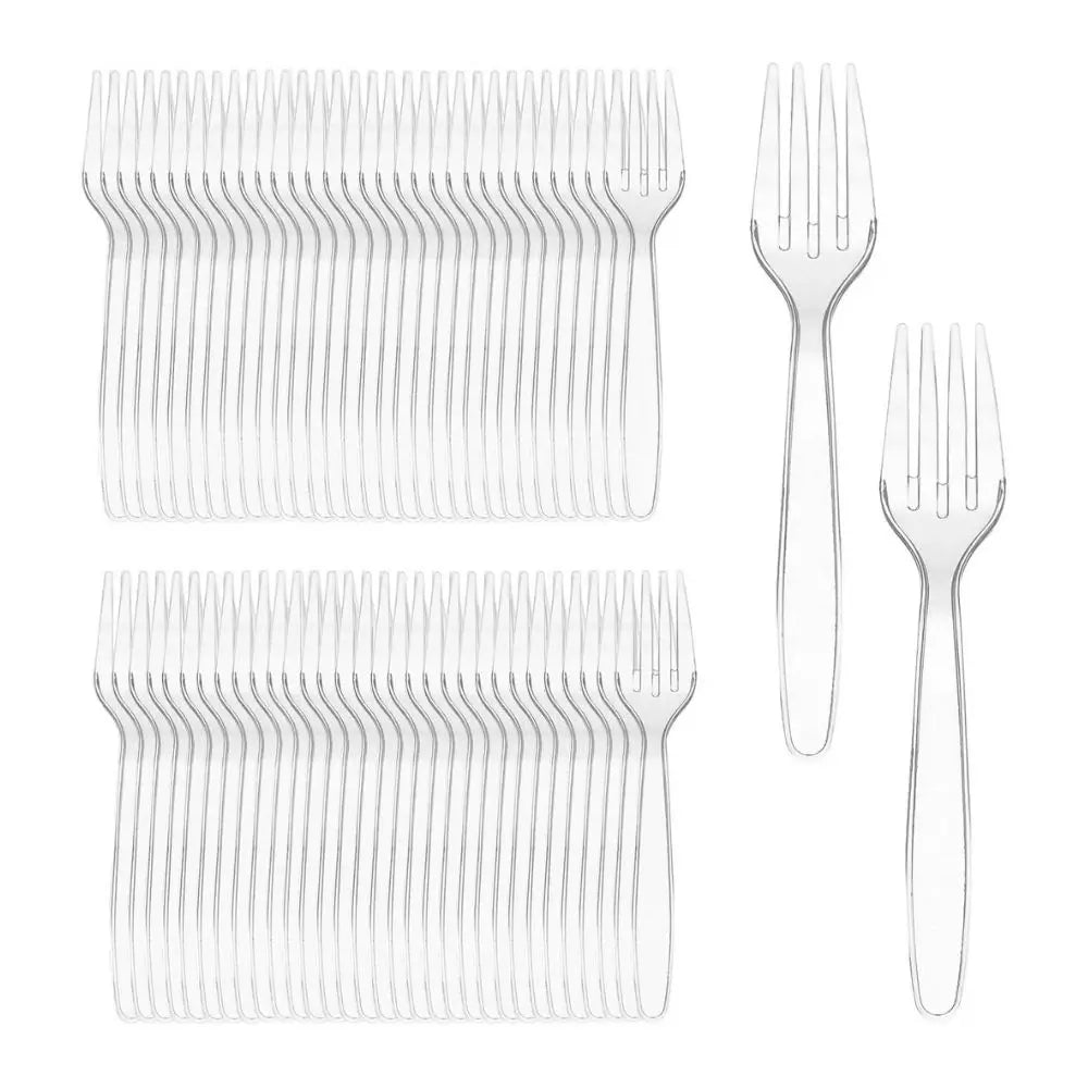 100pc Heavy Duty Reusable Clear Plastic Fork (1000 Per Box)