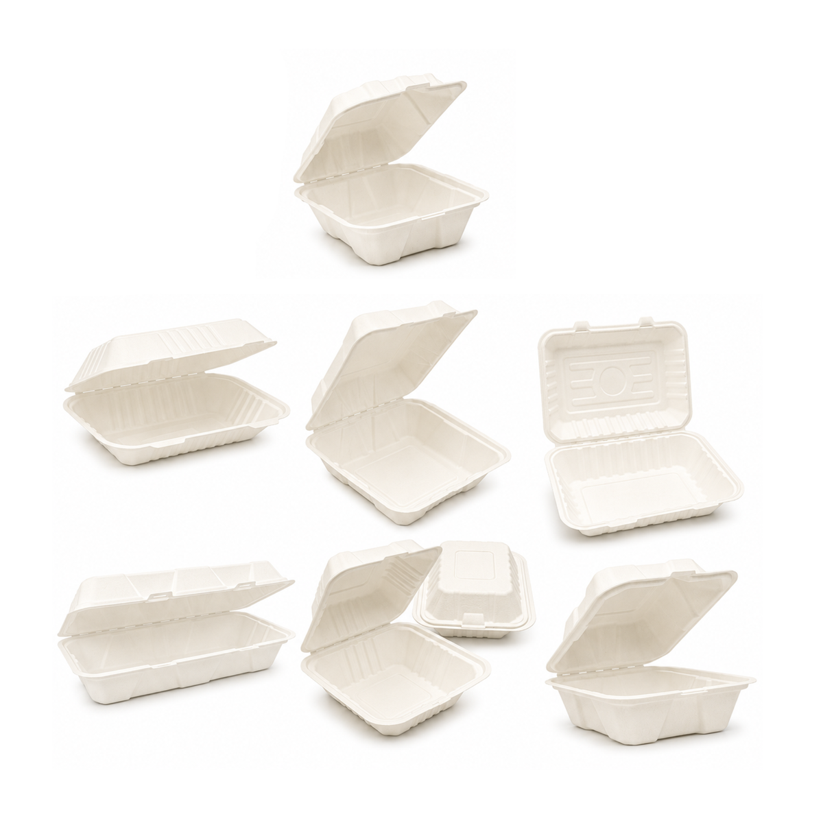 Bagasse White Clamshell Boxes