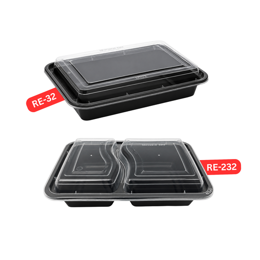 Plastic Rectangular Black Containers & Lids (150 Per Box)