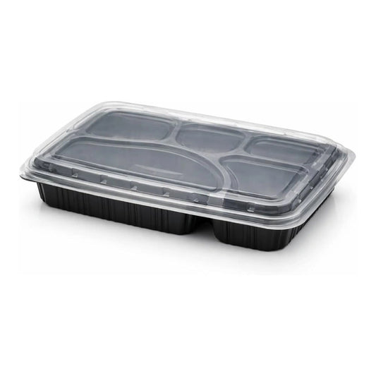 5 Comp Black Meal Tray Clear With Lid (300 Per Box)