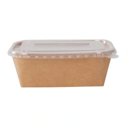 750ml Kraft Rectangle Food Bowls Lid Clear (300 Per Box)