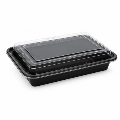 Plastic Rectangular Black Containers & Lids (150 Per Box)