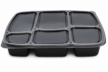 Compartment Black Meal Tray with Clear Lid