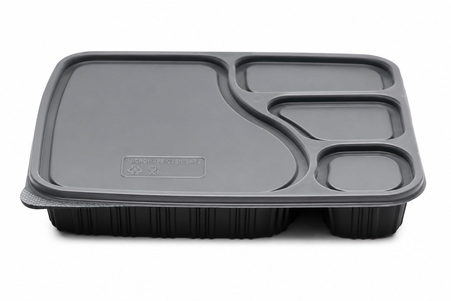 Compartment Black Meal Tray with Clear Lid