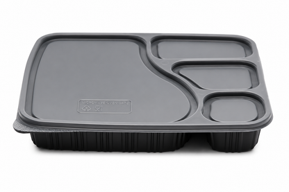 Compartment Black Meal Tray with Clear Lid