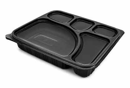 Compartment Black Meal Tray with Clear Lid