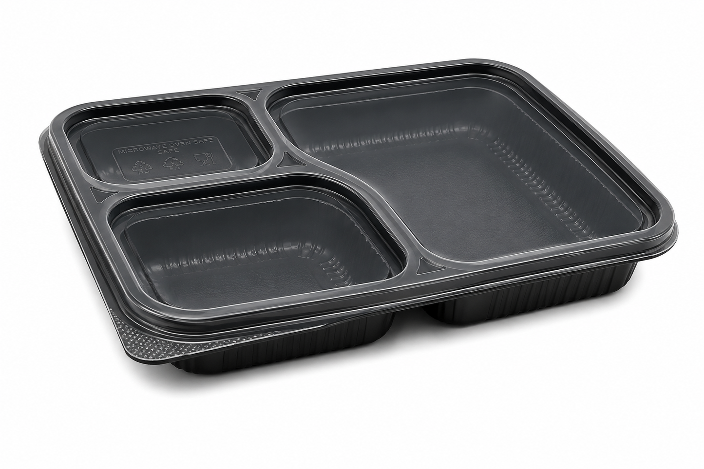 Compartment Black Meal Tray with Clear Lid