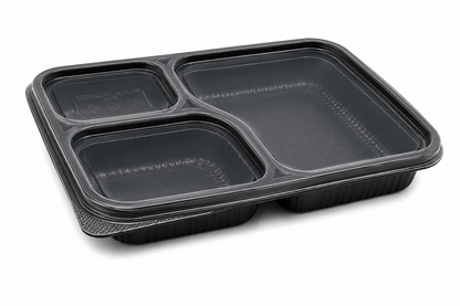 Compartment Black Meal Tray with Clear Lid
