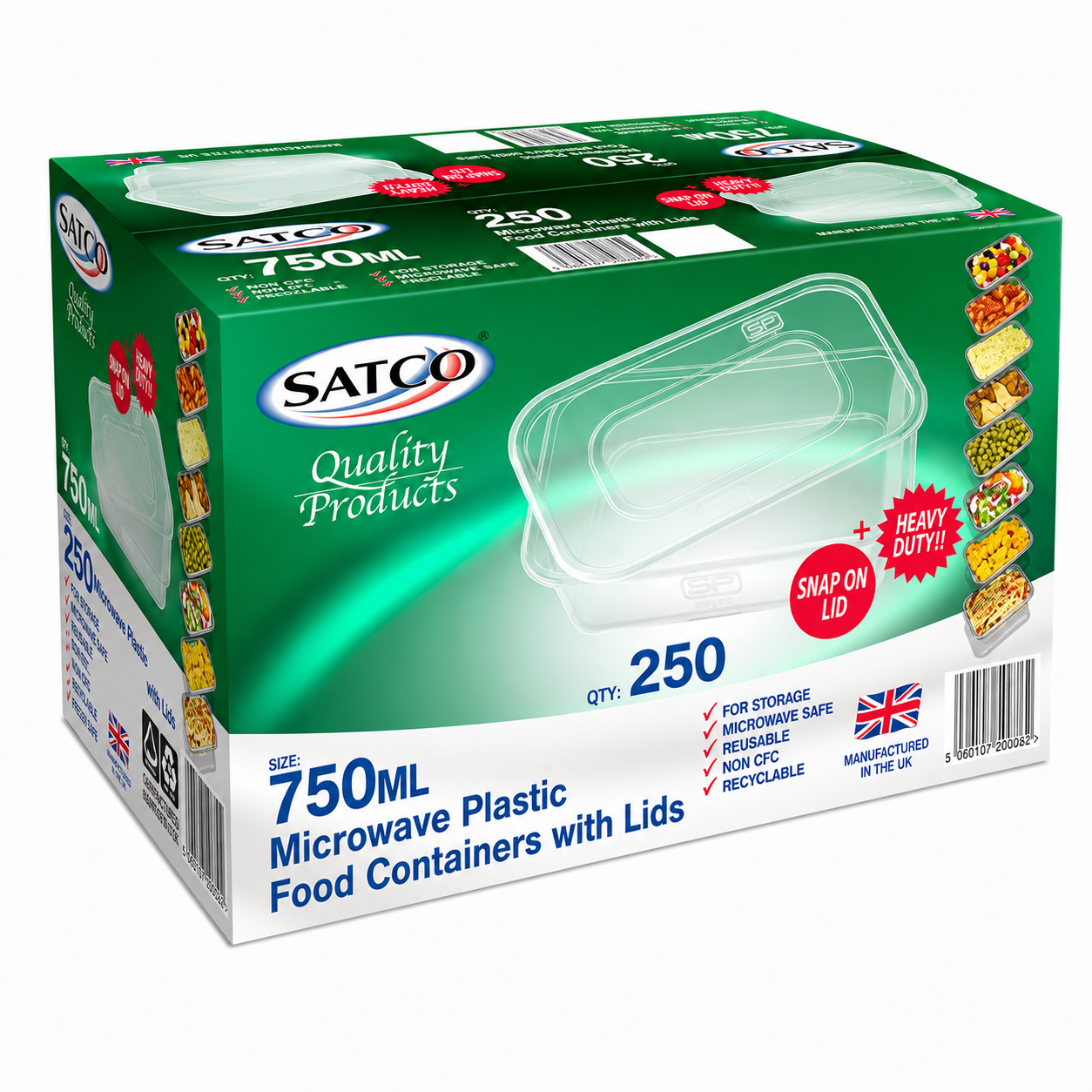 SATCO Microwave Rectangular Food Containers with Lids (250 Per Box)