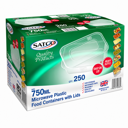 SATCO Microwave Rectangular Food Containers with Lids (250 Per Box)