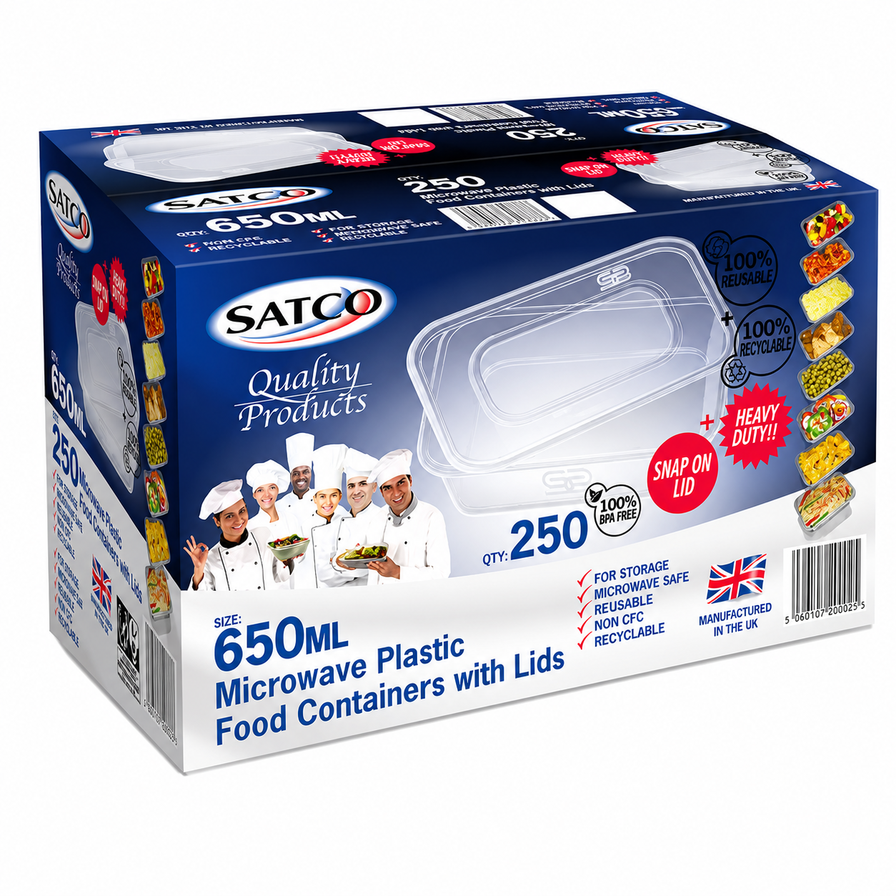 SATCO Microwave Rectangular Food Containers with Lids (250 Per Box)