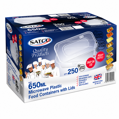 SATCO Microwave Rectangular Food Containers with Lids (250 Per Box)
