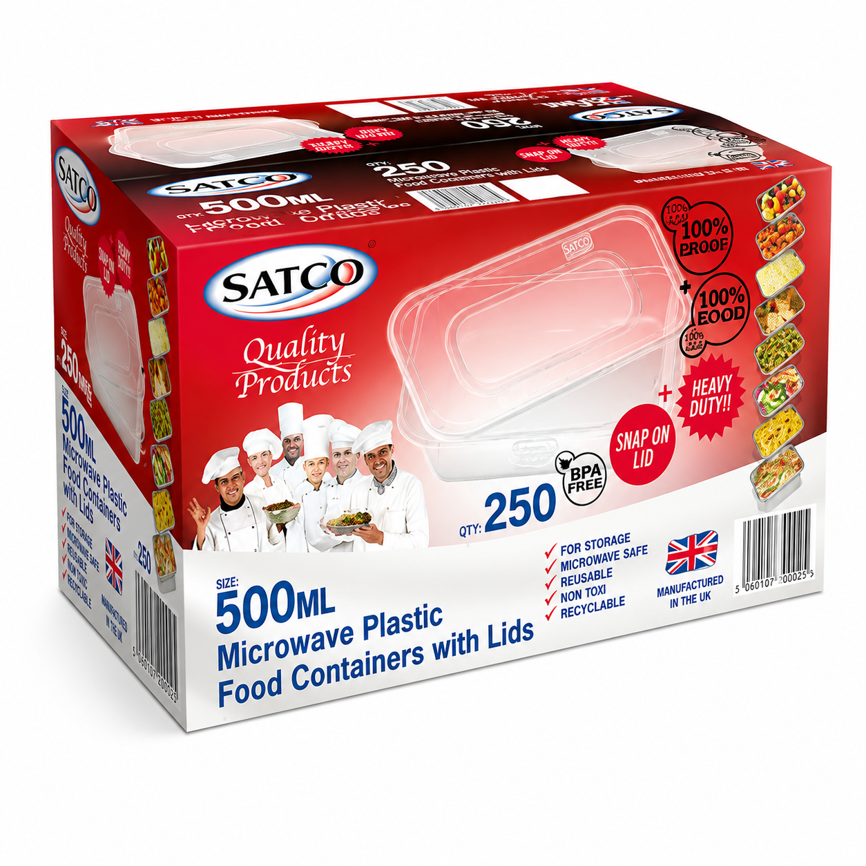 SATCO Microwave Rectangular Food Containers with Lids (250 Per Box)