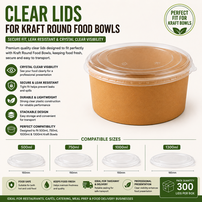 Kraft Round Food Bowls Clear Lid (300 Per Box)