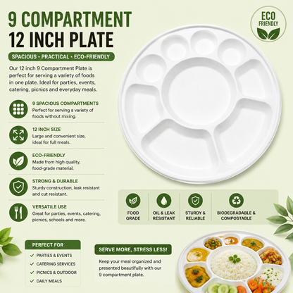 Compartment Bagasse Plates - Round