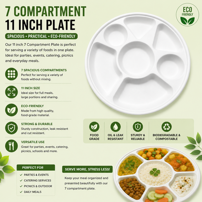 Compartment Bagasse Plates - Round