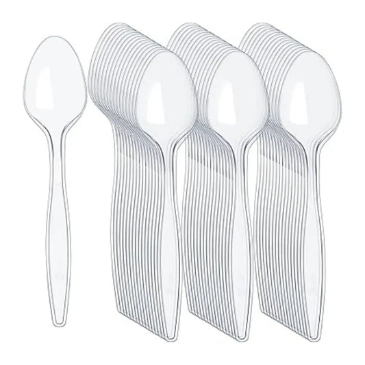 100pc Heavy Duty Reusable Clear Plastic Spoons (1000 Per Box)