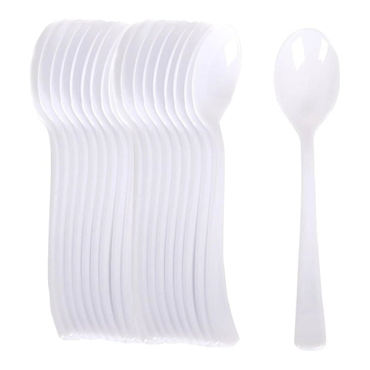100pc Reusable White Plastic Spoons (2400 Per Box)