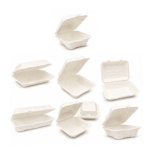 Bagasse White Clamshell Boxes