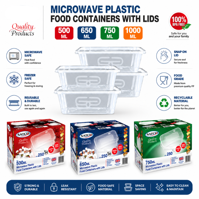 SATCO Microwave Rectangular Food Containers with Lids (250 Per Box)
