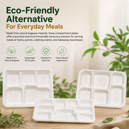Compartment Bagasse Plate - Rectangle