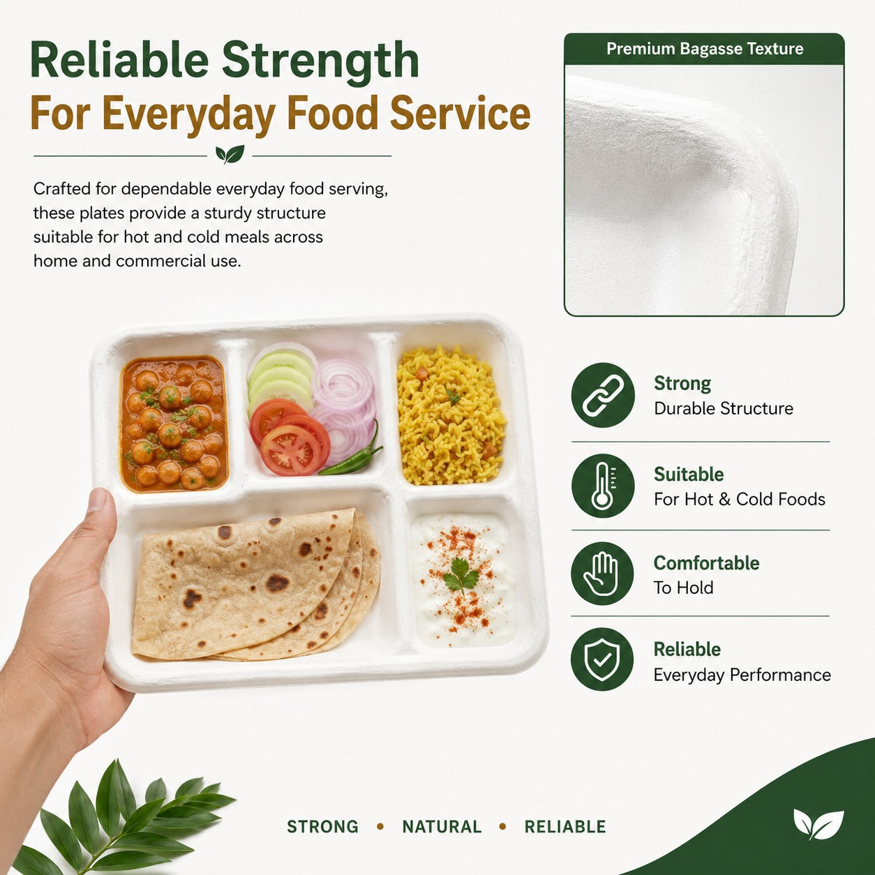 Compartment Bagasse Plate - Rectangle