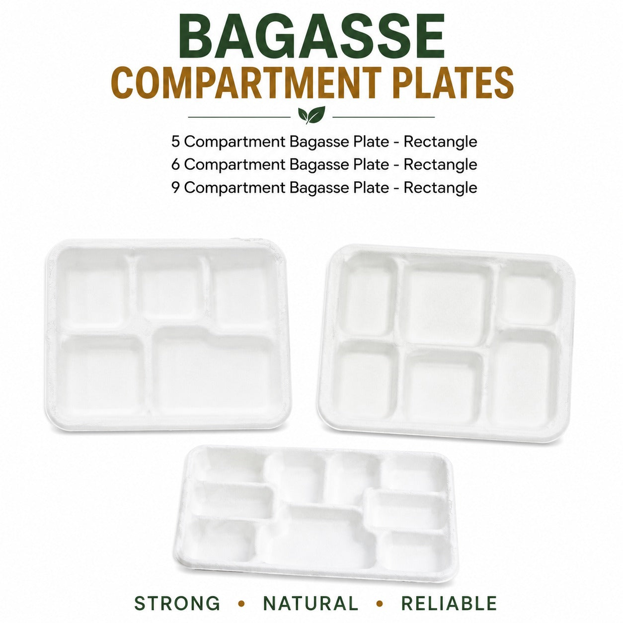 Compartment Bagasse Plate - Rectangle
