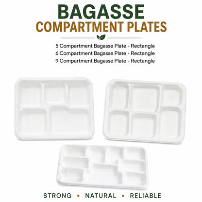 Compartment Bagasse Plate - Rectangle